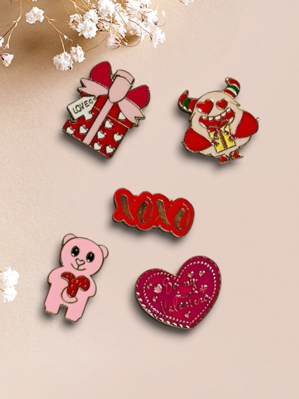 Monster Love Enamel Pin Set - 5pc Kawaii Heart & Cupid Monster Pins
